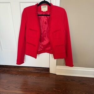 L'AGENCE Red Textured Blazer with Fringe